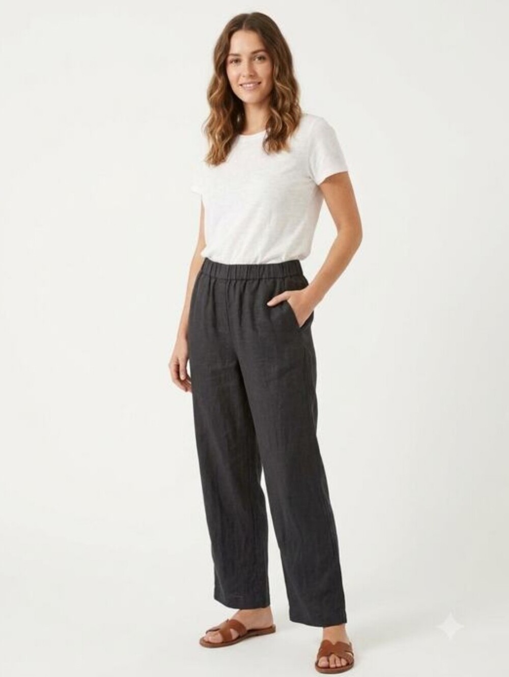 Quince European Linen Pants Womens Small Black Wide Leg Relaxed Pull On